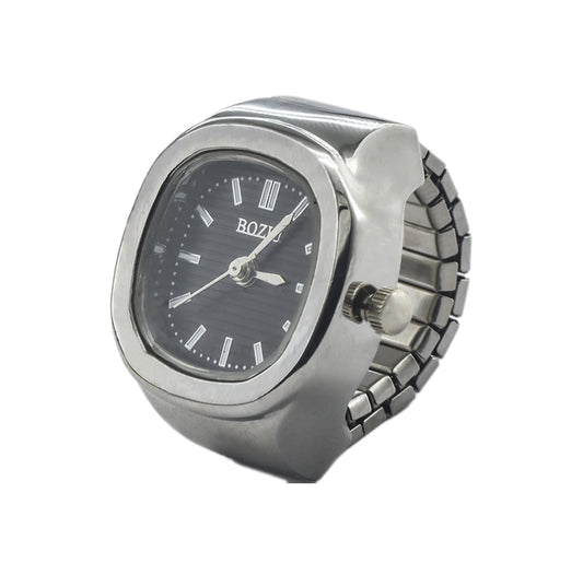 Bozhi Silver-Black Square Ring Watch