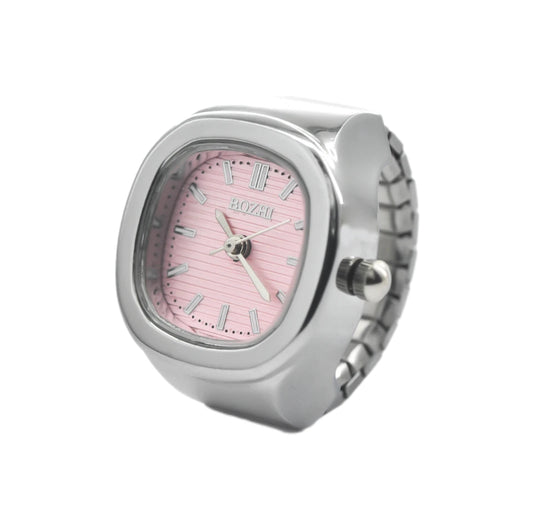 Bozhi Silver-Pink Square Ring Watch