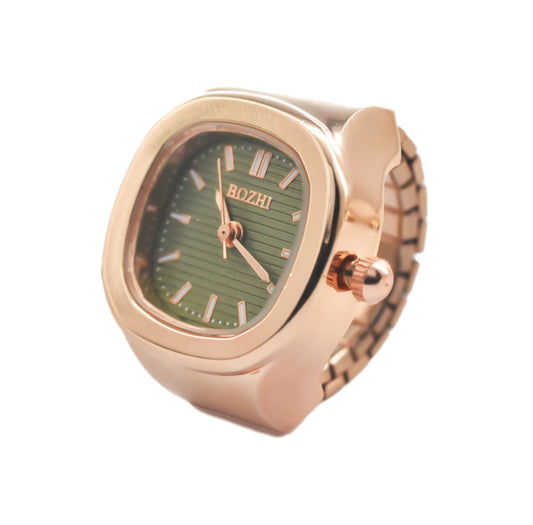 Bozhi Rose-Green Square Ring Watch