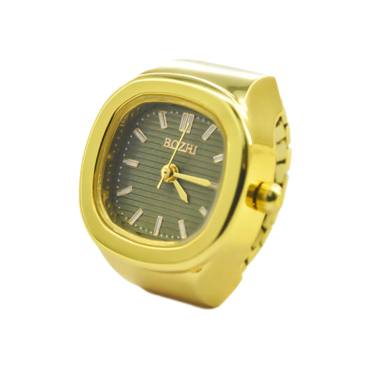 Bozhi Gold-Green Square Ring Watch